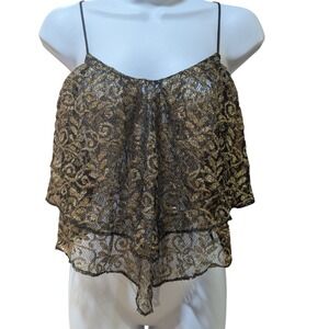 Ecote Urban Outfitters Gold Metallic Black Lace Tiered Cami Top XS Handkerchief